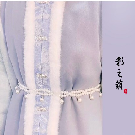 彩家手作古风汉服腰带奶白色花朵珍珠腰带仙气腰封束腰古装腰饰