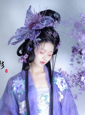 彩仙阁原创自制 异域大号立体蝴蝶发夹汉服古装写真造型头饰