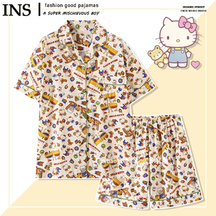 家居服2024新款 HelloKitty睡衣女士夏季 纯棉开衫 薄款 网红风 短袖
