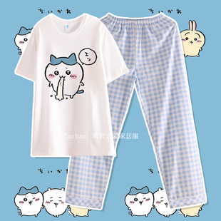 纯棉chiikawa吉伊卡哇睡衣女春秋短袖长袖长裤圆领可爱小八家居服