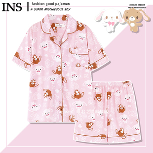 萌系可爱甜点兔睡衣女款夏短袖纯棉夏天日系卡通家居服爆款网红风