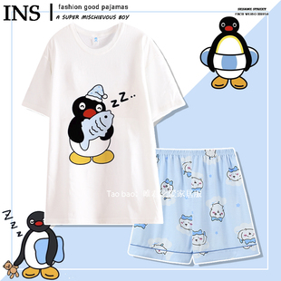 纯棉pingu企鹅睡衣女夏季短袖可爱卡通圆领2025年网红款家居服