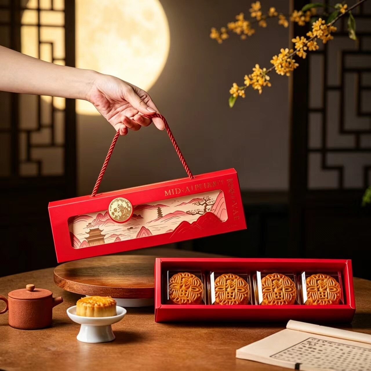 中秋月饼蛋黄酥4粒装手提礼盒