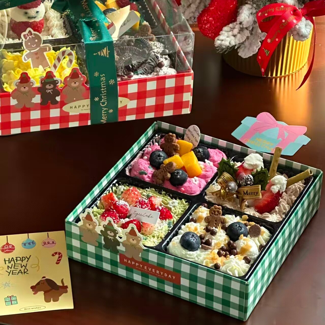 圣诞蛋糕包装盒四拼蛋糕盒子