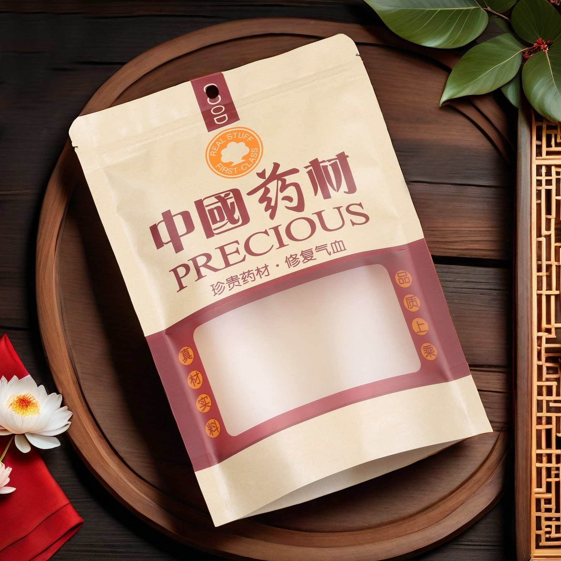 中国药材牛皮纸包装袋礼品袋中药材塑料袋滋补汤料自封拉链袋加厚