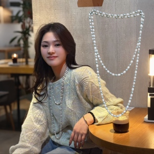 异形巴洛克珍珠白灰混彩1.6米毛衣链长链 欧美大气 8MM极强光