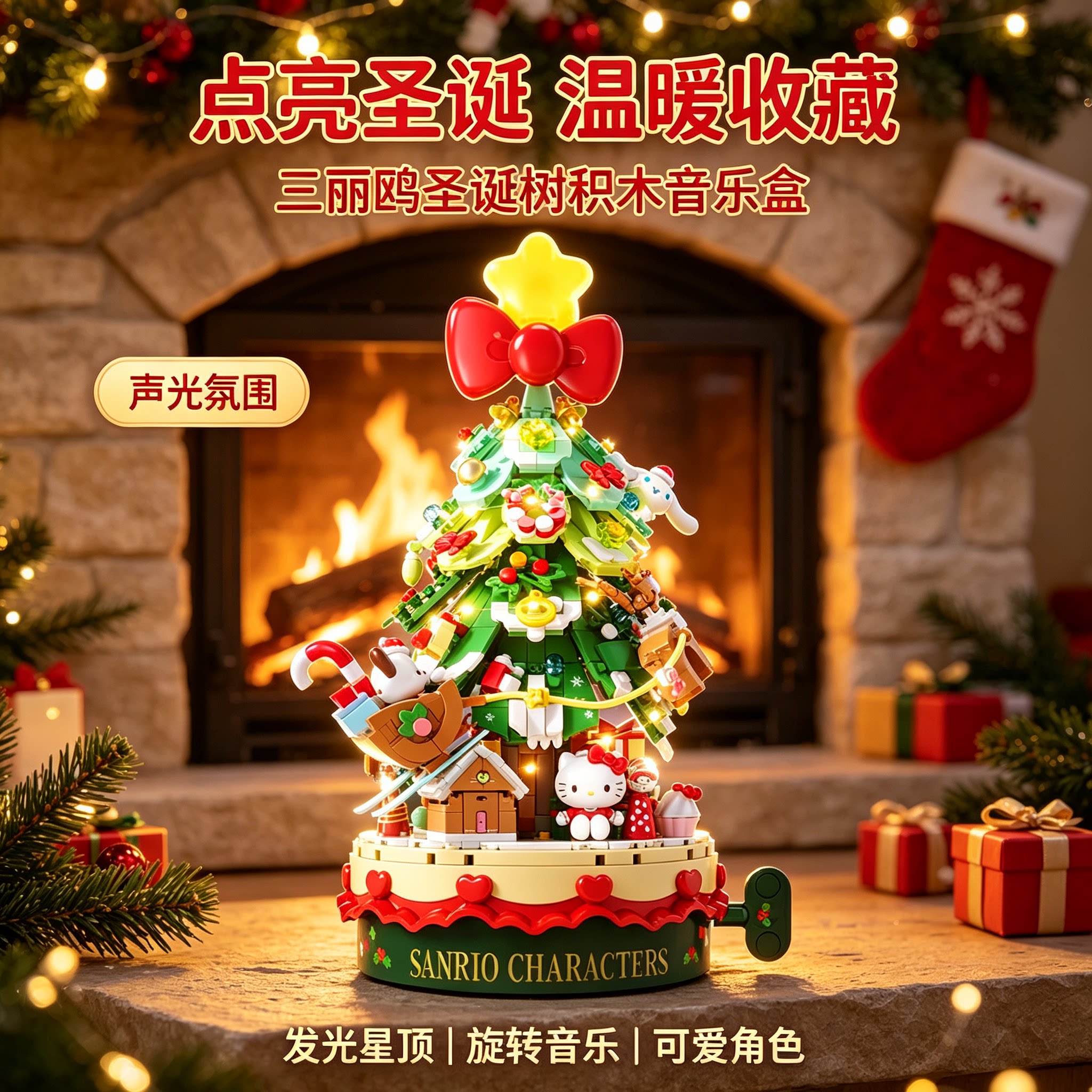 【正版】圣诞树积木音乐盒三丽鸥