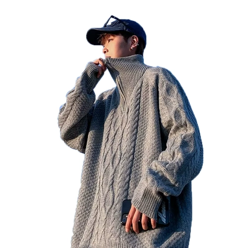 Ретро зимний трикотажный свитер с молнией, в американском стиле, изысканный стиль, на молнии