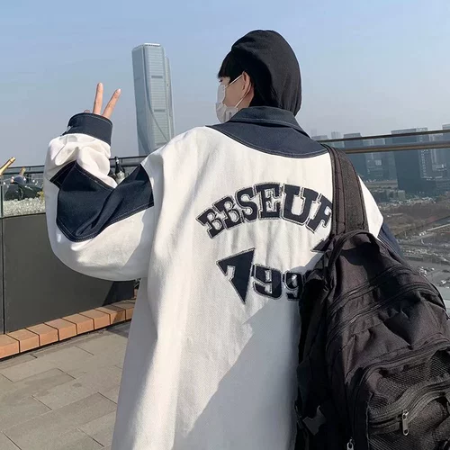 Рубашка, джинсовая мужская осенняя куртка для школьников, подходит для подростков, оверсайз