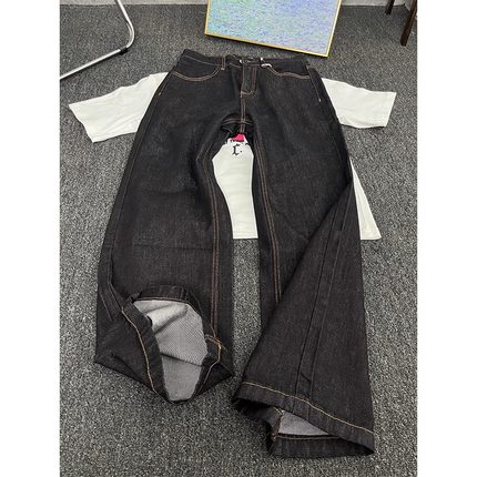 原牛色a字版型牛仔裤男夏季高腰提档阔腿裤美式复古弯刀微喇裤子