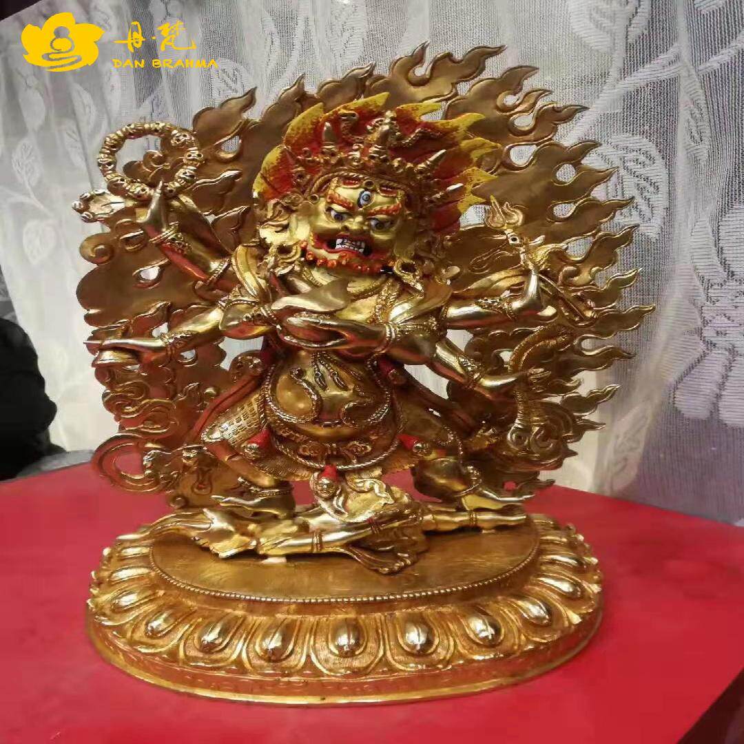 六臂玛哈嘎拉雕像尼泊尔全鎏金精品大黑天护法铜雕西藏古代铜雕
