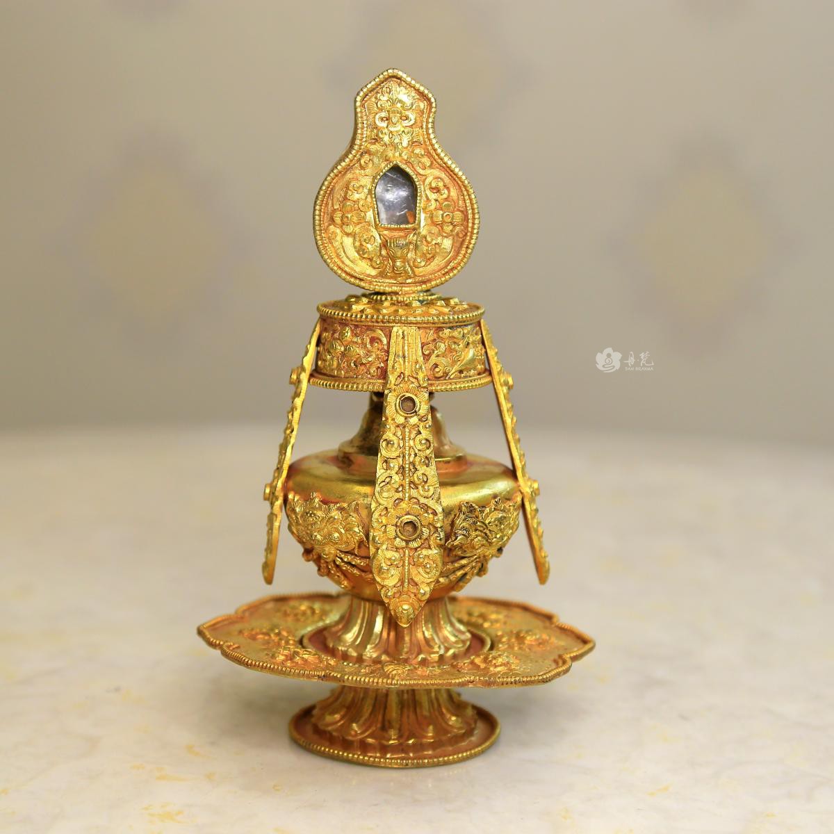 尼泊尔鎏金长寿宝瓶纯红铜无量寿宝瓶家用供奉摆件手工铜宝瓶19cm