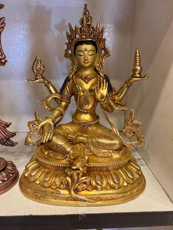 般若佛母 铜雕摆件 全鎏金大师作品工艺品尼泊尔纯铜手工7寸 23cm