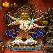 尼泊尔手工精品雕像彩绘白玛哈嘎拉雕像 六臂玛哈嘎啦雕像45cm