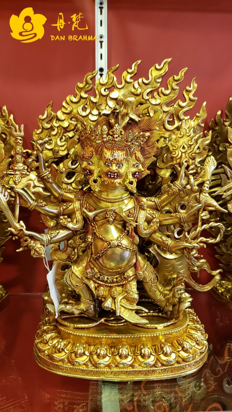 马头金刚雕像 尼泊尔全鎏金宁玛派三面单身明王精品纯铜护法 33cm
