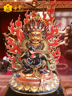 尼泊尔精品二臂玛哈嘎拉雕像纯铜彩绘手工大黑天45cm西藏古代铜雕