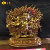 尼泊尔全鎏金精品六臂玛哈嘎啦大黑天雕像高33cm西藏古代铜雕