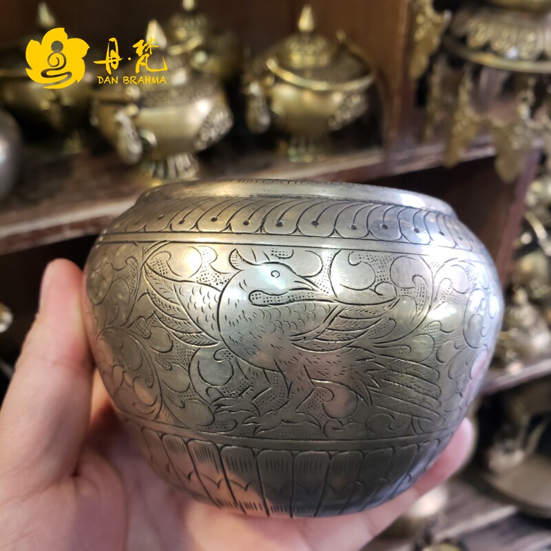 丹梵尼泊尔进口纯铜雕花钵盂钵袋铜雕和尚师父餐具释迦其他口进