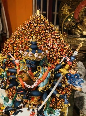 尼泊尔释迦族胜乐金刚大师作品上乐金刚彩绘精品一尺铜雕塑38cm