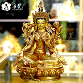尼泊尔全鎏金精品飘带绿度母雕像 7寸绿度母高21cm