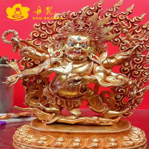 丹梵 六臂玛哈嘎拉雕像 尼泊尔全鎏金六臂大黑天护法精品铜雕33cm