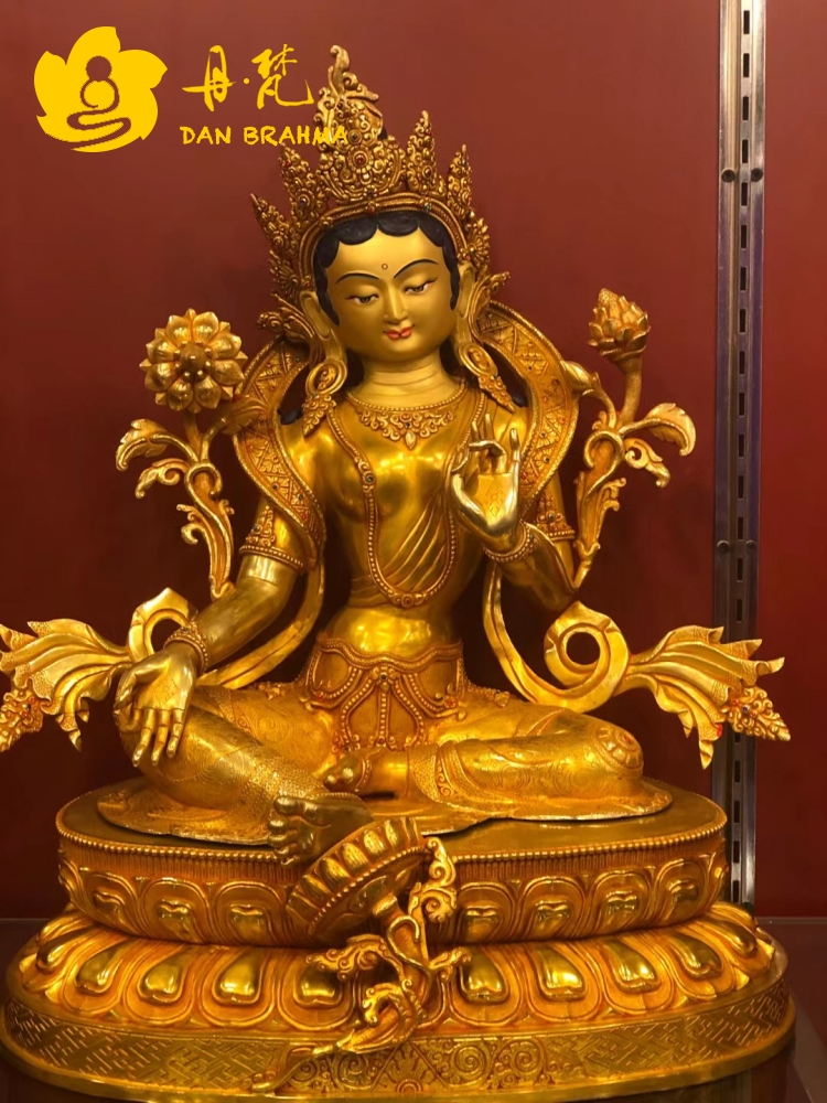 绿度母佛像尼泊尔全鎏金释迦族出品精品绿卓玛纯手工崭刻铜雕50cm