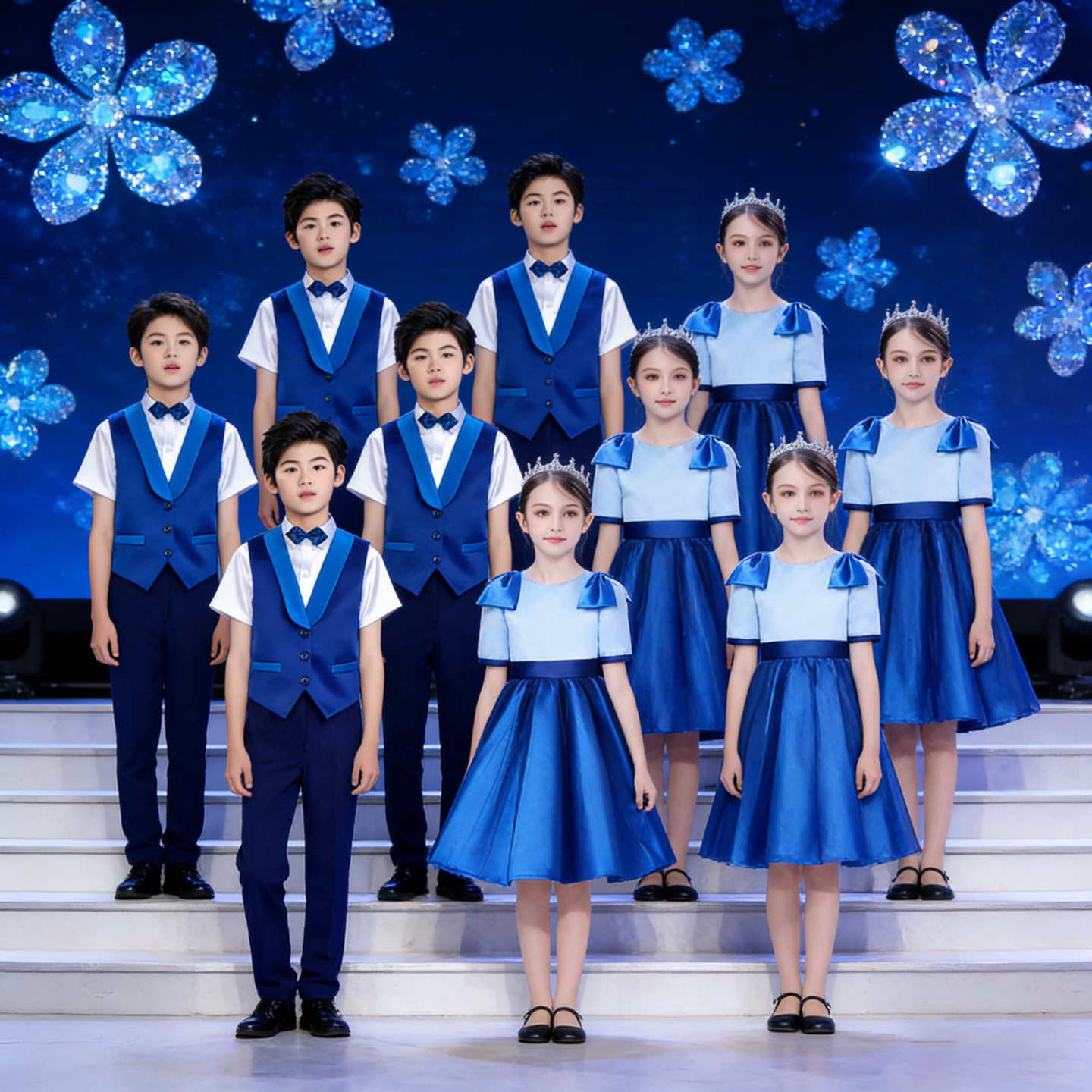 六一儿童合唱演出服小学生诗歌朗诵表演服装歌唱缎面礼服蓬蓬裙