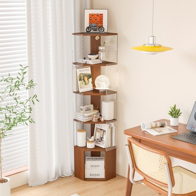 胡桃色风亚克力转角角柜置物架