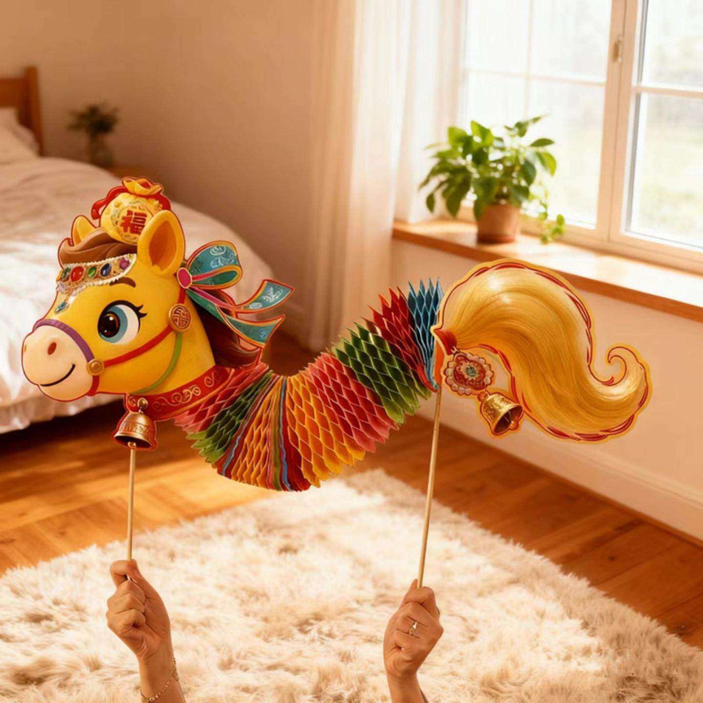 2026马年装饰纸马蜂窝手持过年家里拍照道具古风新年氛围布置挂饰