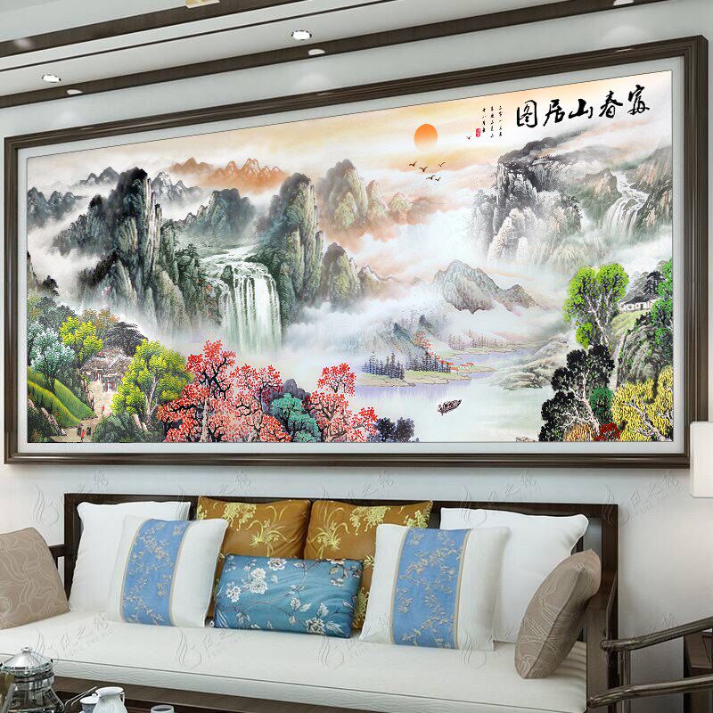 速发2025绣款线新客厅大幅风景山水山富春画居图自己绣手工