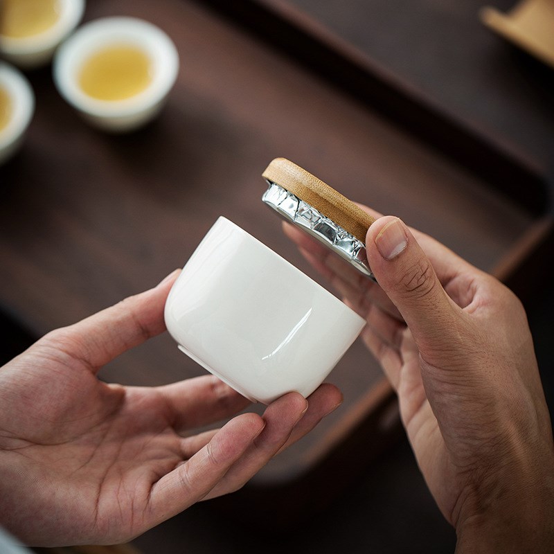 速发迷你小号陶瓷竹盖茶茶罐密封花叶储存罐便携旅行存醒茶圆形干