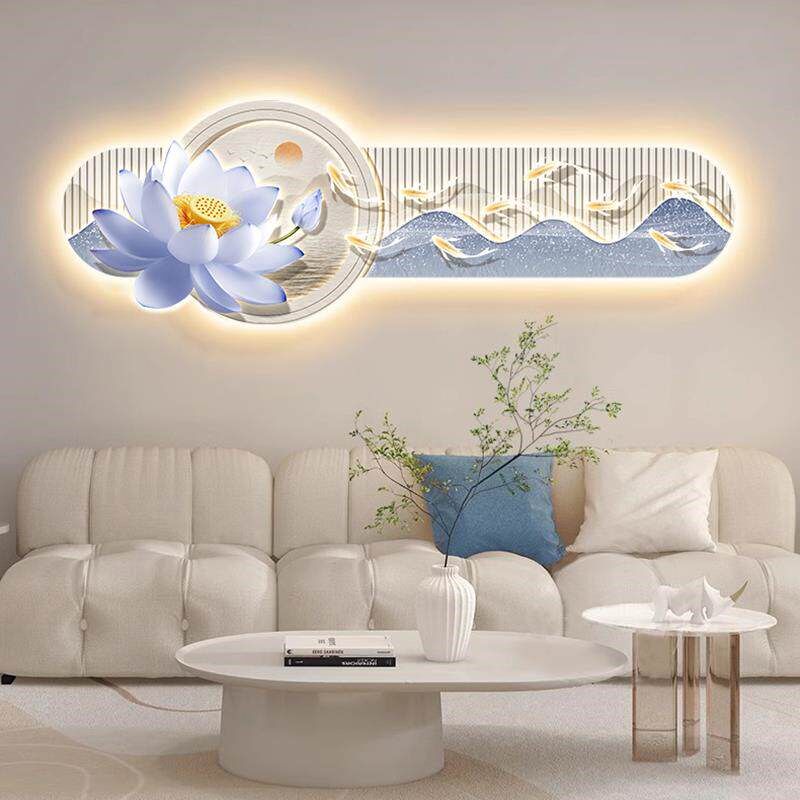 速发现代轻奢卧室装饰画荷花主卧床头壁画新中式九鱼图客厅挂画壁
