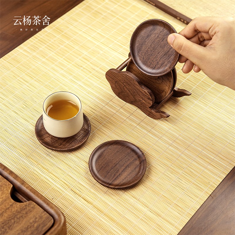 速发黑胡桃木日照祥具杯垫套装茶杯垫片茶道功夫茶托茶云茶盘配件