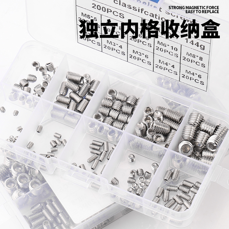 速发机米螺丝04不M钢平端平头内六角顶丝螺M套装M4锈5丝6M8