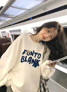 速发z街over感i高e卫衣秋慵懒风设计s小众白色长袖上衣