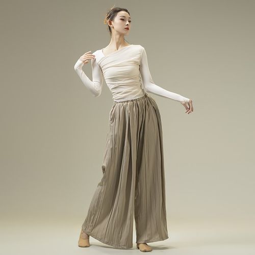 速发舞飘舞阔腿裤练功服长裤宽松逸蹈服形体舞蹈裤褶皱禅意裤