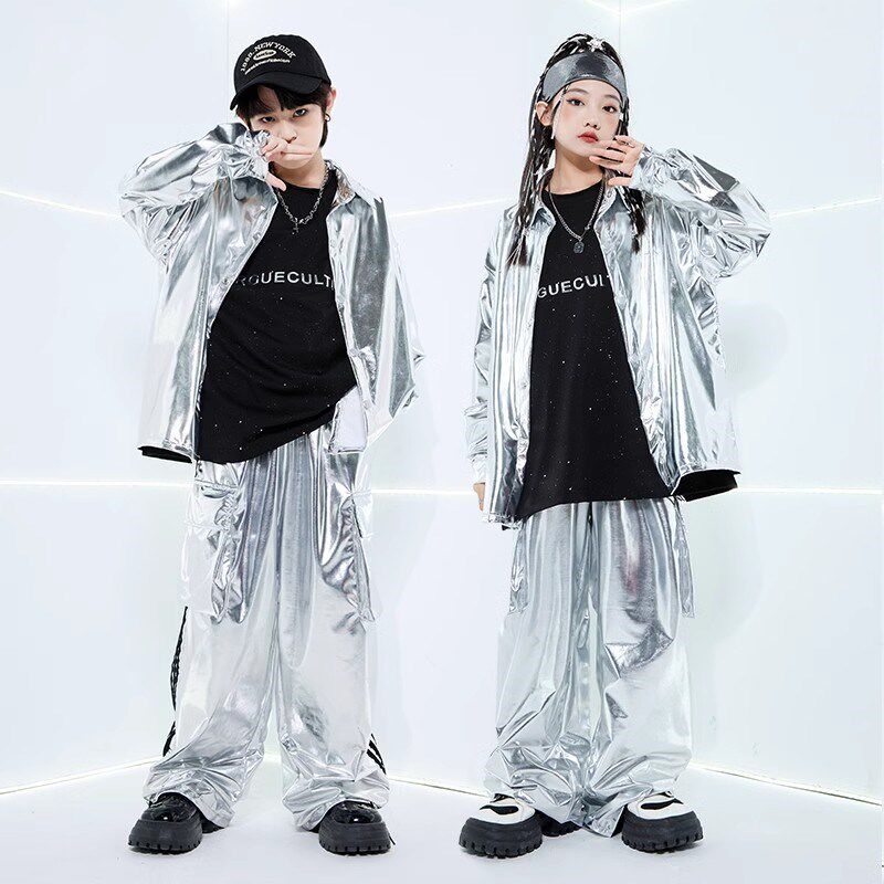 速发少儿街舞潮服演出服男孩套装ih爵hop服装嘻哈孩p士舞亮皮外套