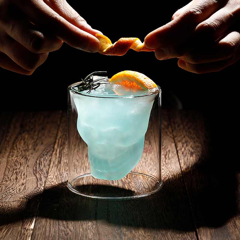 速发餐厅咖啡杯骷髅隔双层杯饮热咖啡杯冷头杯高颜值鸡尾酒杯