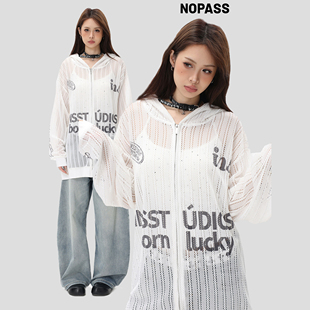 宽松连帽长袖 」夏季 国潮原创情侣「镂空针织凉感防晒罩衫 NOPASS