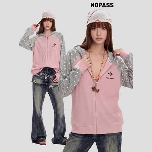 NOPASS波点插肩袖防晒罩衫