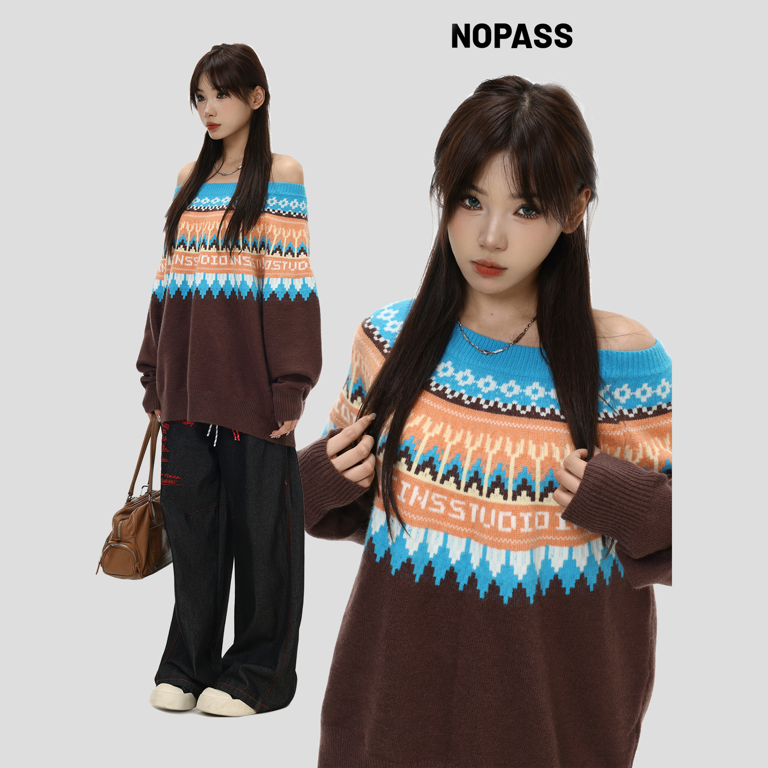 NOPASS拉毛费尔岛圣诞毛衣