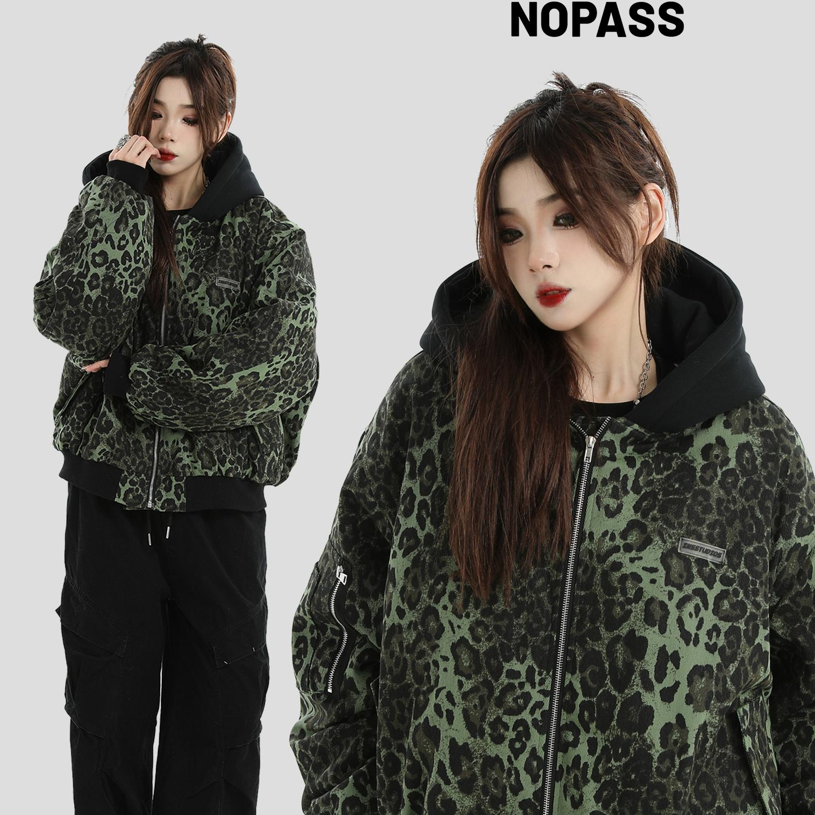 NOPASS重工豹纹假两件棉服