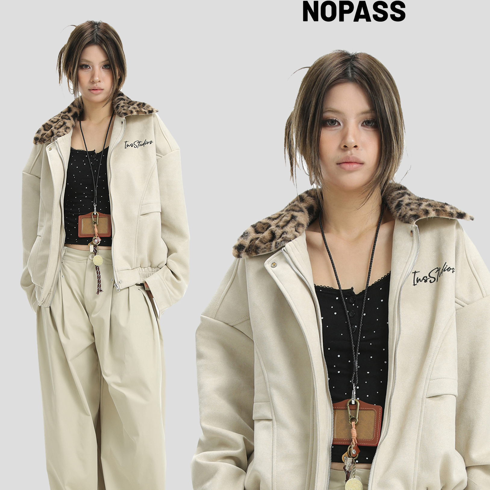 NOPASS巴恩风豹纹翻领外套