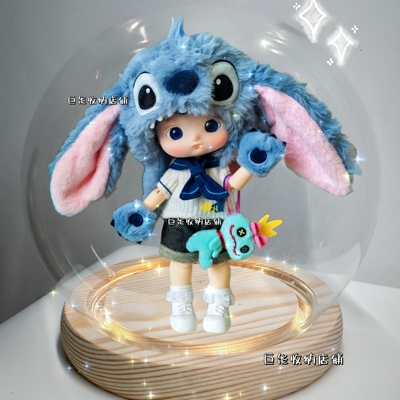 泡泡玛特HACIPUPU史迪仔1/8可动人偶展示收纳盒玻璃罩发光防尘柜