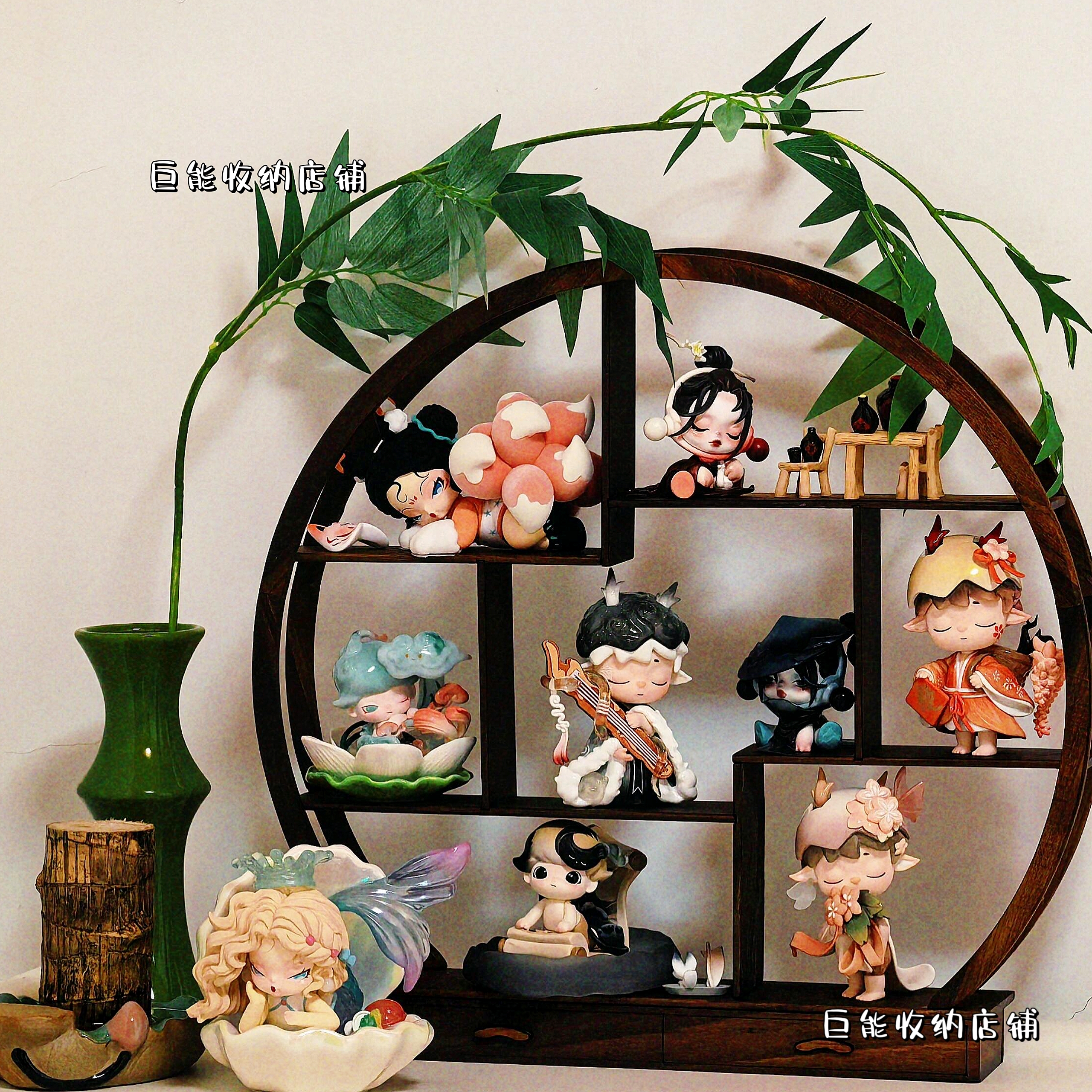 泡泡玛特dimoo一盏风月sp盲盒莲花底座收纳展示架古风实木架造景