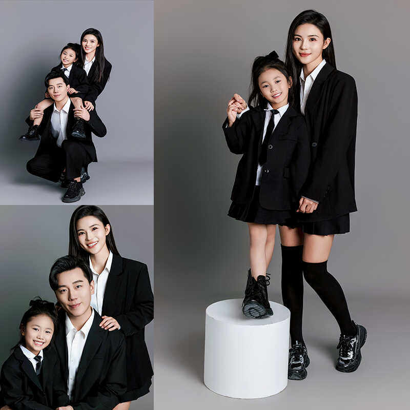 婚纱影楼一家三口高端亲子装家庭装黑色礼服大牌大气摄影母女装正