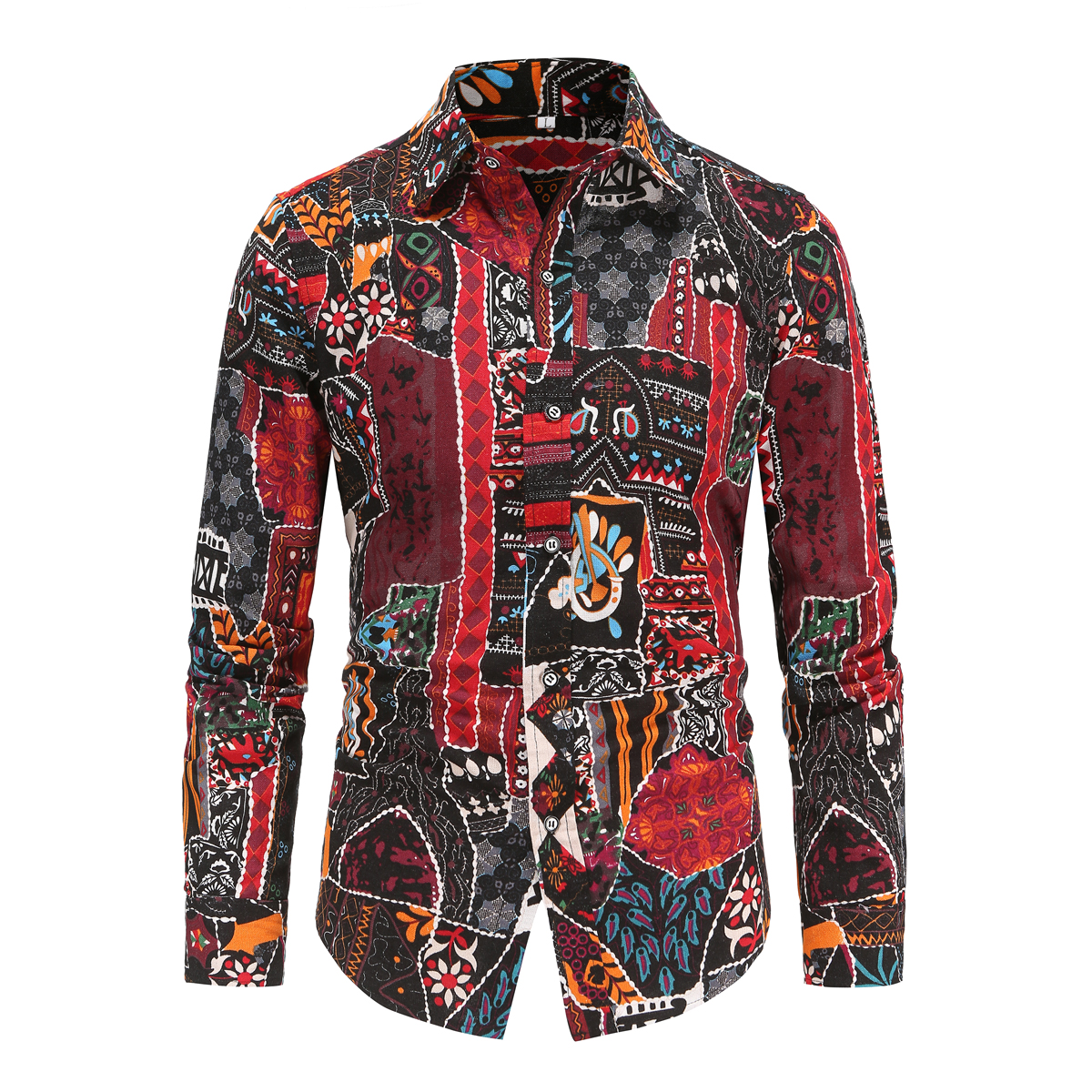 1508-C106-P25男装棉麻秋装新款大码长袖衬衫花色印花衬衣男免烫，男装衬衫，星座1508-1