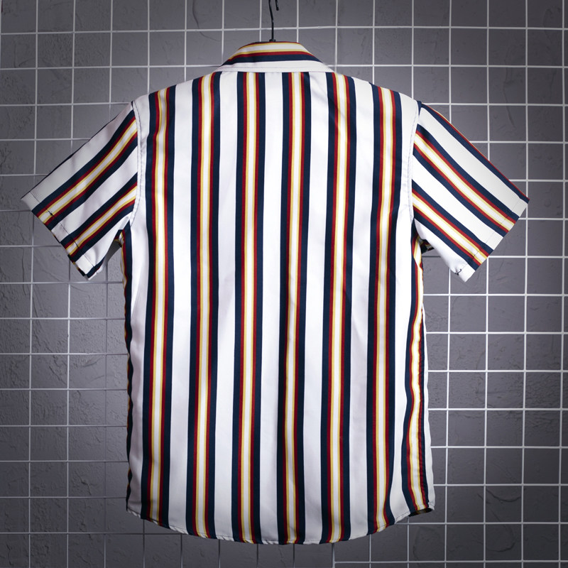 1508-DC28-P18夏季条纹短袖衬衫潮牌港风衣服宽松潮流情侣ins衬衣,男装T恤,星座1508-1