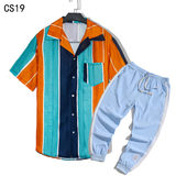 1508-CS19+K522-P45外贸欧美跨境现货短袖衬衫套装夏威夷沙滩衬衣，男装T恤，星座1508-1