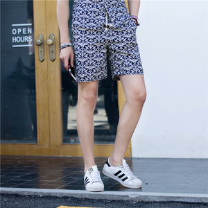 1508-DK02-P20新款沙滩裤印花修身大花短裤宽松大码五分裤青年